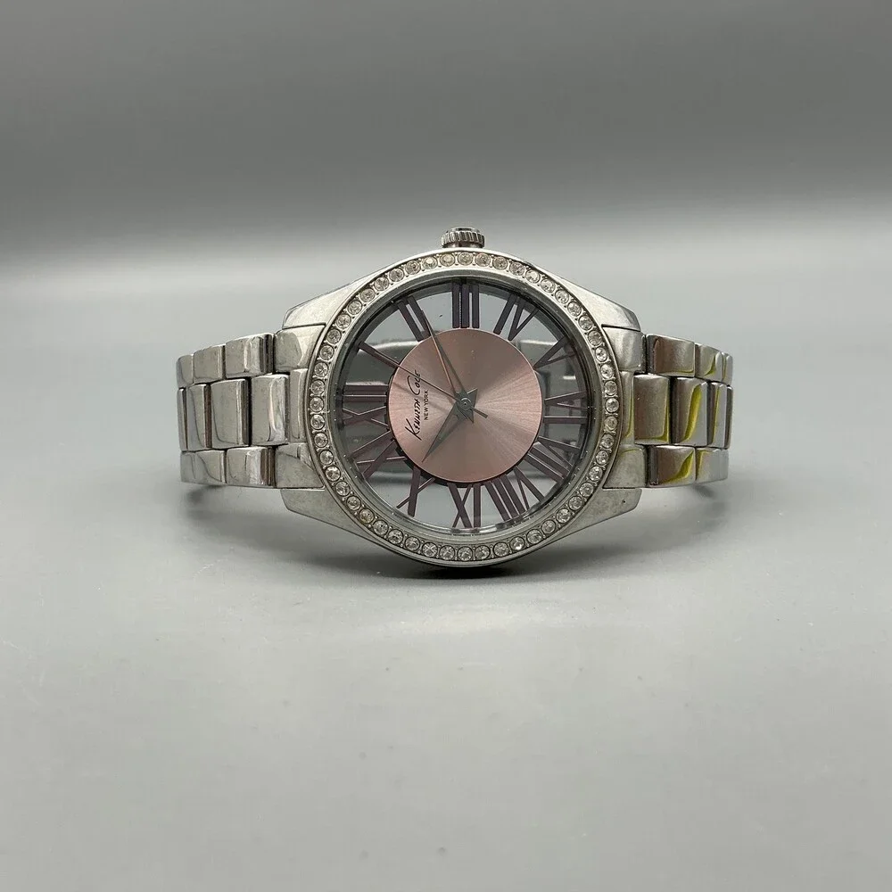 Kenneth Cole New York Womens Watch 40mm Rose Dial Crystals New Battery 7.5